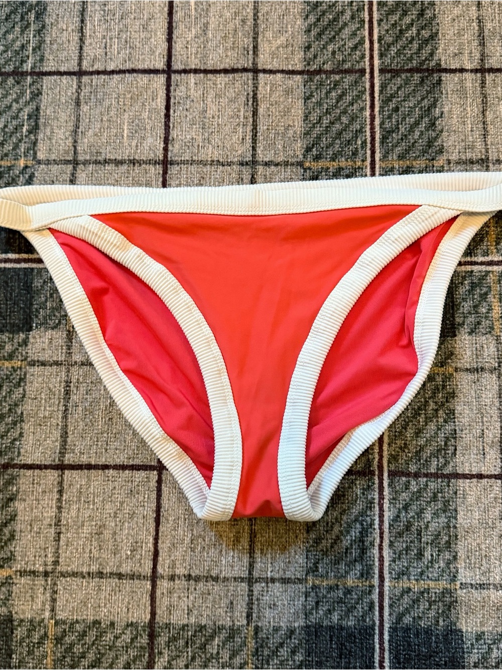 aerie “Pop” coral red bikini bottom with white trim